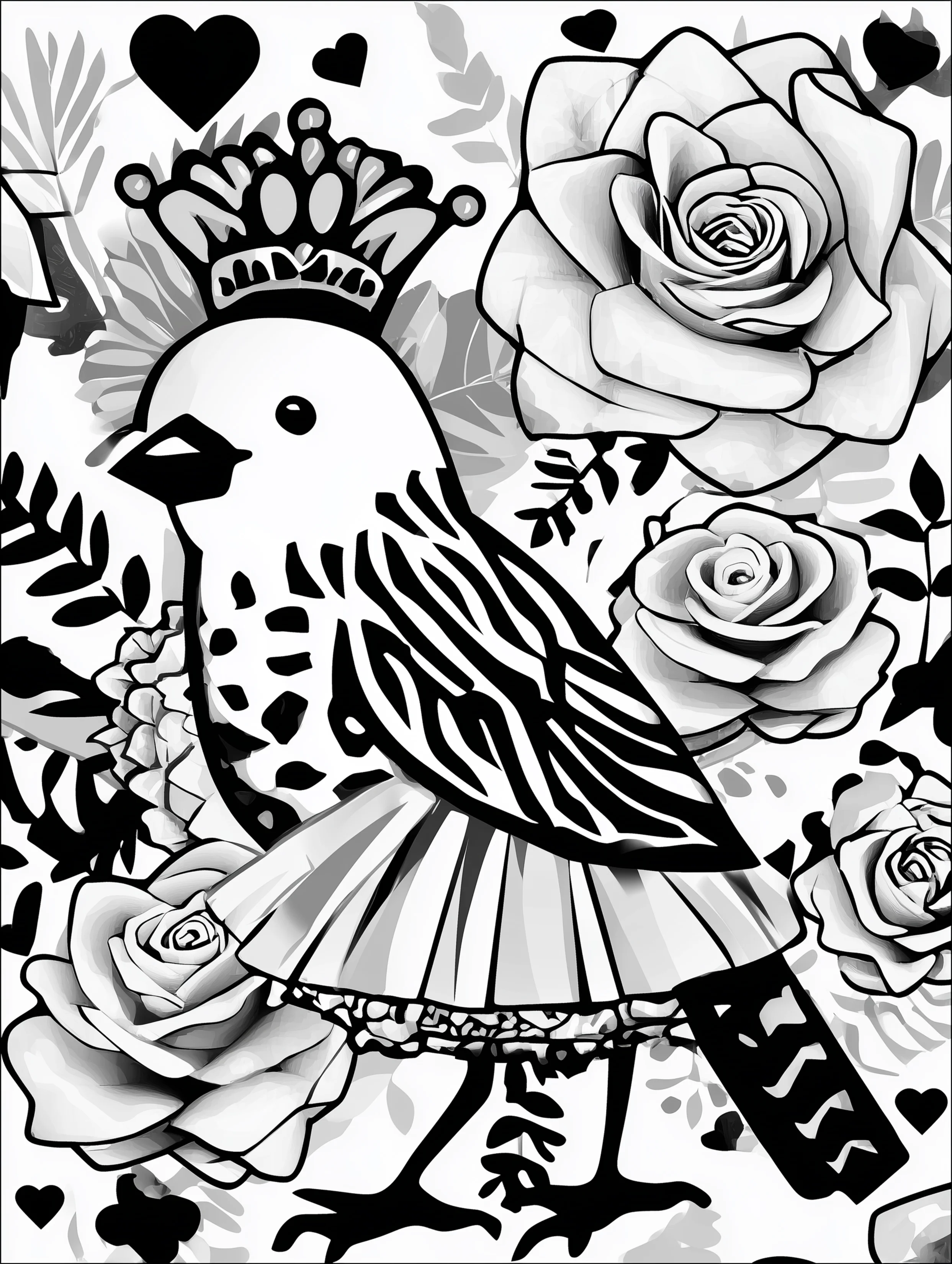Free printable bird coloring page for adults featuring a royal bird